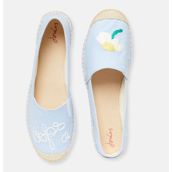 Joules Shelbury Women's Blue Oops A Daisy Embroidered Espadrilles Shoes Size 10 - Picture 1 of 9